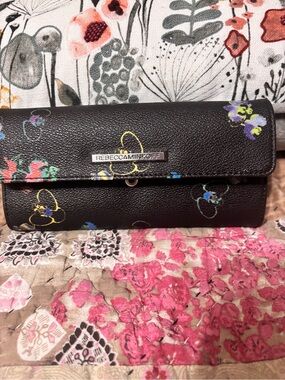 Rebecca Minkoff Black Floral Leather Jewelry Travel/Wallet Clutch